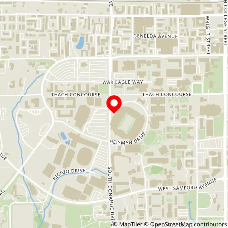 Map of Jordan Hare Stadium's location